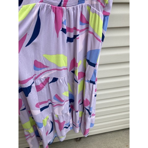 Isabel Maternity Flutter Short Sleeve Woven Maternity Dress - Lavander Print L - Picture 9 of 9